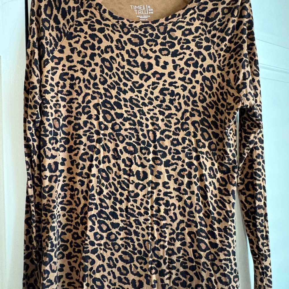 Time and Tru Tan and Brown Fitted Long Sleeve Blouse